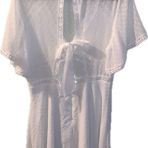 Lulus Fairytale Romance Swiss Dot Sheer Cut Out Tie Back Mini Dress White Medium - Picture 7 of 11